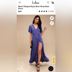 NWT Lulu’s Much Obliged Royal Blue Maxi Wrap Dress